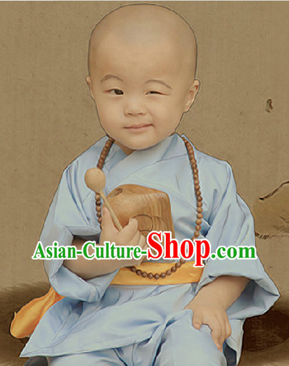 Traditional Monk Uniform and Wooden Fish for Kids