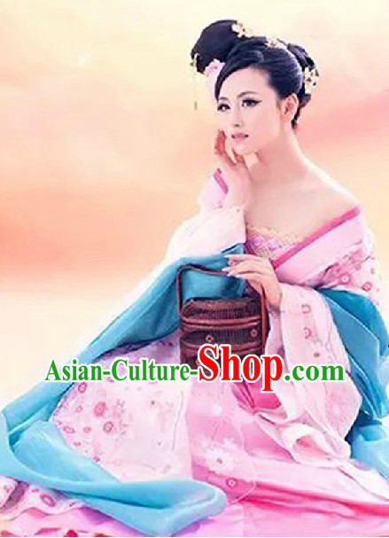 Ancient Chinese Pink Beauty Costumes and Headwear Complete Set