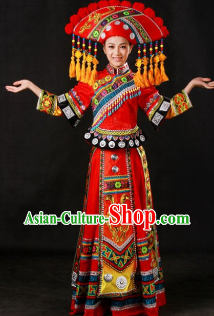 Miao People Wedding Dresses and Hat Complete Set for Brides