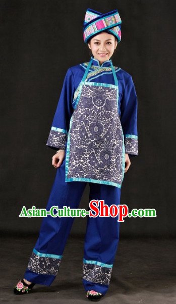 The Chinese Zhuang Ethnic Minority Clothes and Hat Complete Set