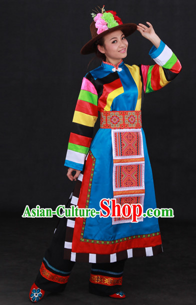 Tu Ethnic Minority Stage Costumes and Hat for Girls