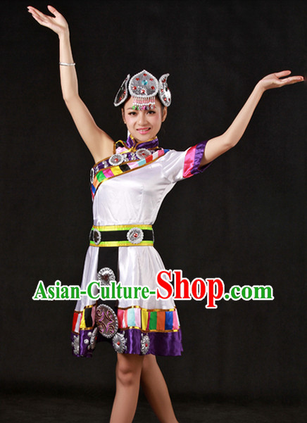 Traditional Chinese Tibetan Dance Costumes and Headwear for Women
