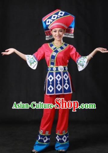 Chinese Zhuang Costumes and Hat Complete Set