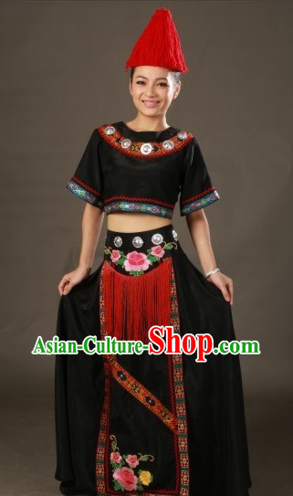 Chinese Yilao Ethnic Minority Costumes and Hat Complete Set