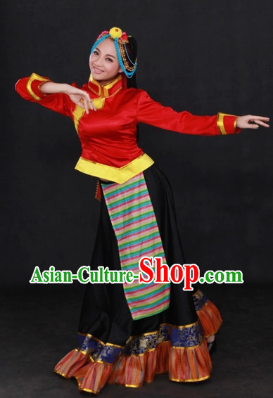 Tibetan Folk Costume and Headwear Complete Set for Girls