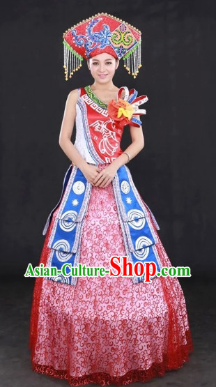 Zhuang Ethnic Regional Costumes and Hat Complete Set for Women