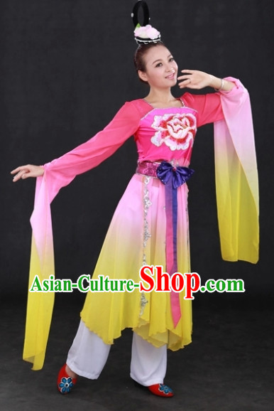 Long Sleeves National Dance Costumes and Headwear Complete Set for Women