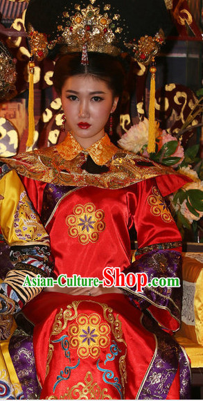 Traditional Qing Empress Costumes and Hat Complete Set