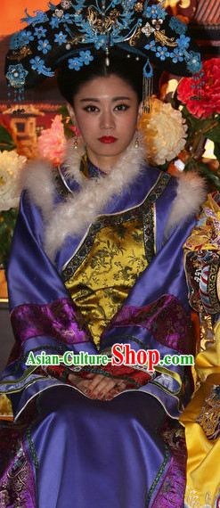 Traditional Qing Empress Dresses and Hat Complete Set