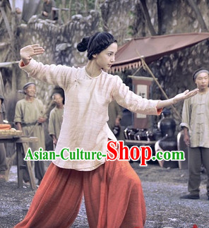 Traditioal Kung Fu Lady Flax Costumes Complete Set