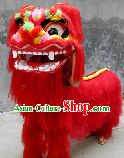 Red Happy Smiling Two People China Northern Lion Dance Costumes Complete Set
