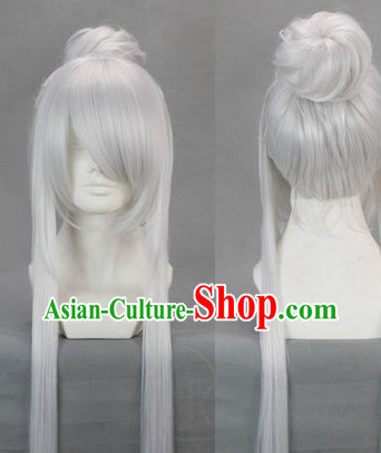 Ancient Chinese White Long Wig for Men