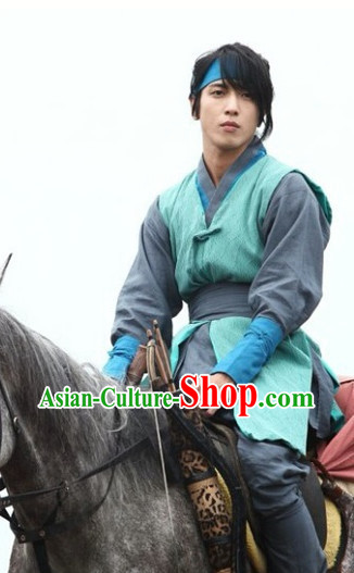 Ancient Korean Knight Costumes and Headwear Complete Set for Men