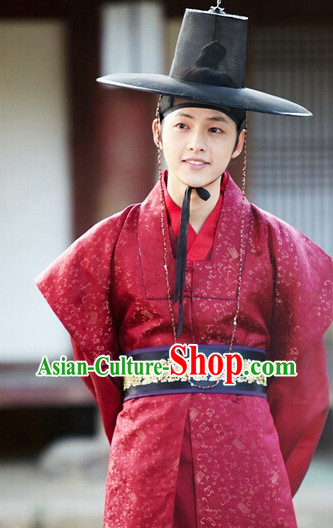 Ancient Korean Red Clothes and Black Hat Complete Set