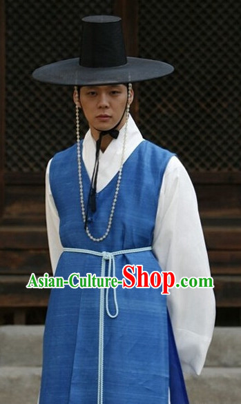 Traditional Korean Male Costumes and Hat Complete Set