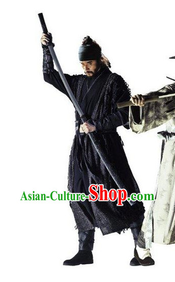 Traditional Korean Black Swordman Costumes and Headwear