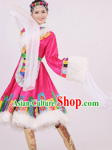 Big Festival Celebration Stage Tibetan Dancing Costumes and Headwear for Girls