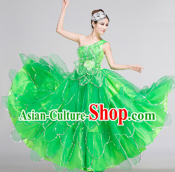 Green Group Dance Costumes Complete Set for Women