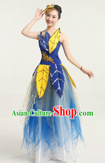Enchanting Effect Leaf Dance Costume and Headwear Complete Set for Women