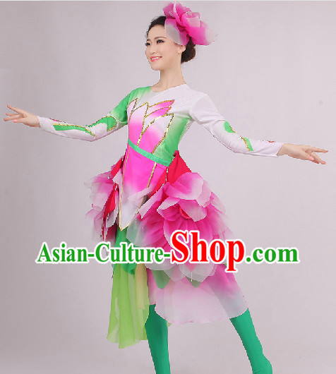 Traditional Chinese Folk Dance Costumes and Headwear Complete Set for Women