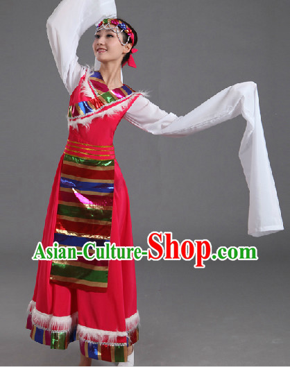 Traditional Chinese Tibet Dancing Costumes and Headwear Complete Set for Women