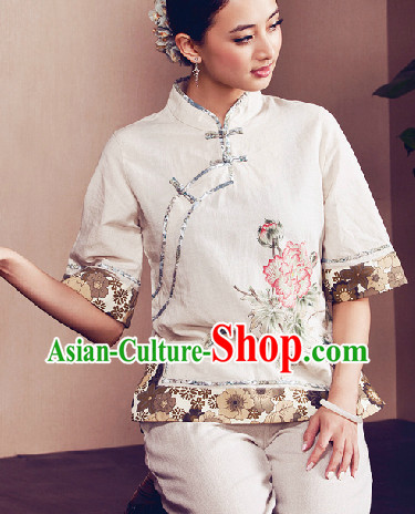 Traditional Chinese Hands Painted Mandarin Shirt for Women