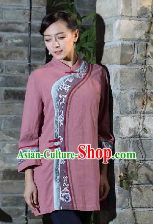 Hands Painted Mandarin Traditional Long Blouse for Women