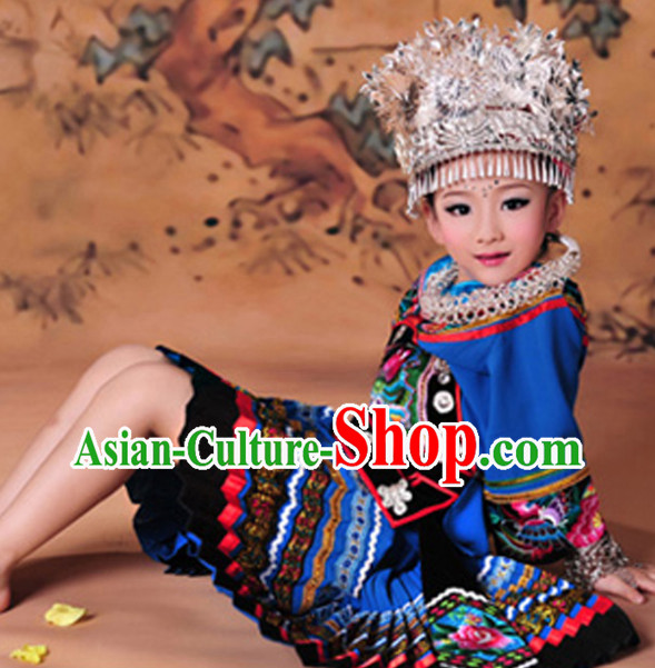 Miao Girl Clothes and Hat Complete Set for Kids