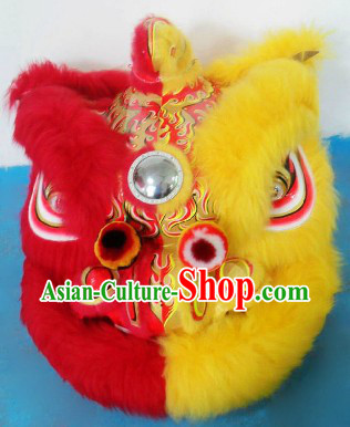 Half Yellow Half Red Supreme Long Wool Hok San Lion Dance Costume Complete Set