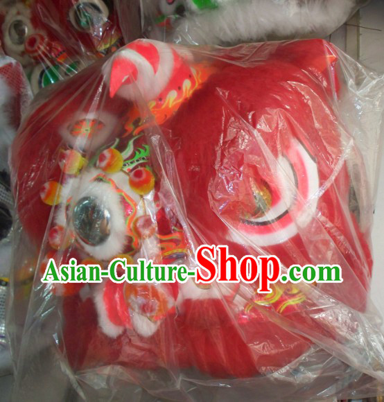 Red Wool Traditional Chinese Fut San Lion Dance Costumes Complete Set