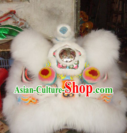 Pure White Wool Supreme Fut San Lion Dance Costumes Complete Set