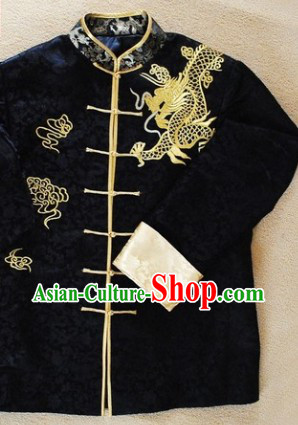 Traditional Chinese Black Embroidered Dragon Blouse