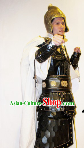 Ancient Chinese Film Zhao Yun Armor Costumes and Hat for Men