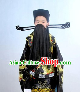 Traditional Chinese Black Embroidered Dragon Costumes Mang Pao and Hat Complete Set for Kids