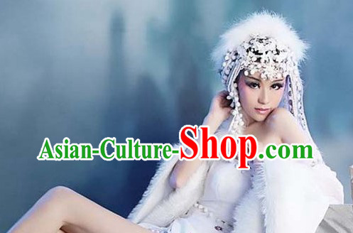 Ancient Chinese White Fox Sexy Lady Hair Accessories and Costumes Complete Set