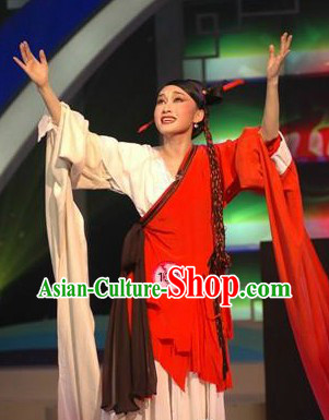 White and Red Long Water Sleeves Beijing Opera Costumes for Women