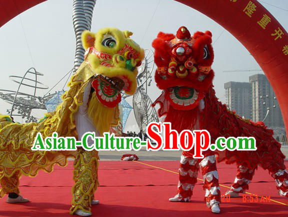 Imitation Artificial Fur Lion Dance Costume 2 Complete Sets