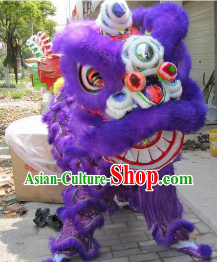 Purple Wool Lion Dance Game Costume Complete Set