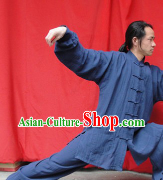 Classic Deep Blue Cotton Mandarin Chinese Wu Shu Uniform