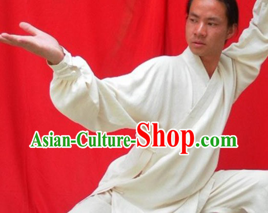 Top Quality White Natural Flax Mandarin Chinese Martial Arts Suit