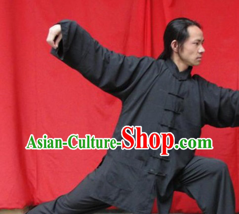 Top Quality Black Natural Flax Mandarin Chinese Martial Arts Uniform
