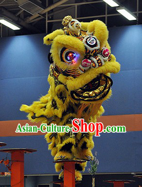LED Eyes Black Gold and Yellow Competition and Display Lion Dance Head and Costume Complete Set