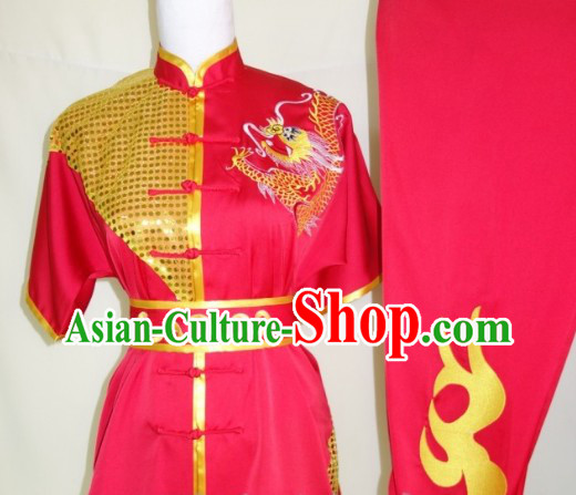 Top Silk Broadcloth Kung Fu Championship Dragon Dancer Costumes Complete Set