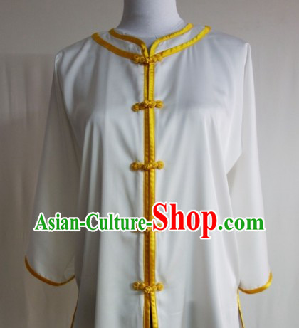 White Silk Shirt Pants and Belt Kung Fu Practice Uniform Complete Set