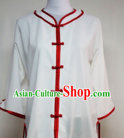 White Silk Shirt Pants and Belt Kung Fu Practice Outfit Complete Set
