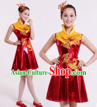 High Collar Chinese Festival Parade Phoenix Dance Costumes Complete Set for Women