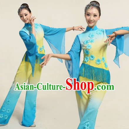 Fan Dance Group Dance Costumes and Headwear Complete Set for Women