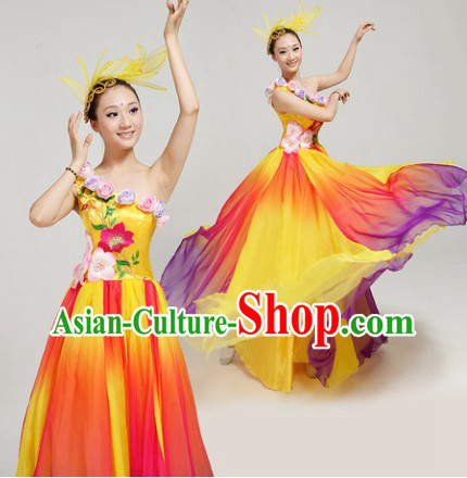 Chori Dance Group Dance Singing Group Costumes and Headwear Complete Set for Women