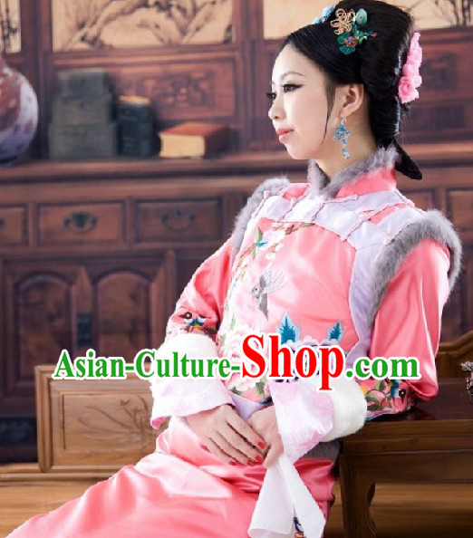 Qing Dynasty Princess Clothes and Hair Accessories Complete Set