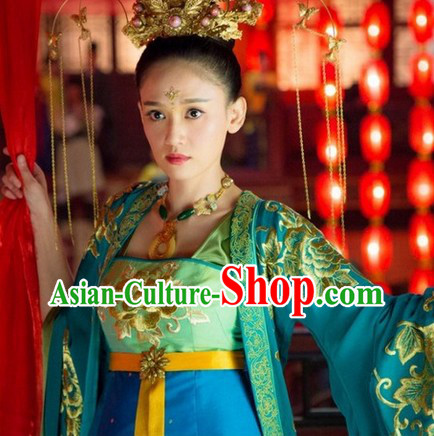 Ancient Chinese Blue Princess Embroidered Clothes Complete Set
